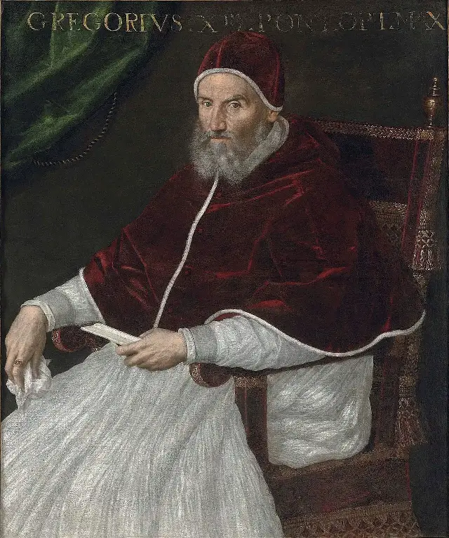 16th-century painted portrait of Pope Gregory XIII in white and red papal robes