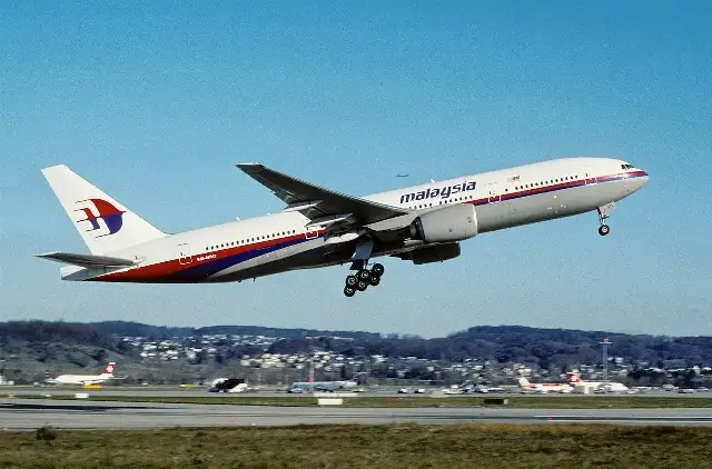The Boeing 777 registered 9M-MRO — the aircraft that operated Flight MH370 — taking off from Zurich in 2003.
