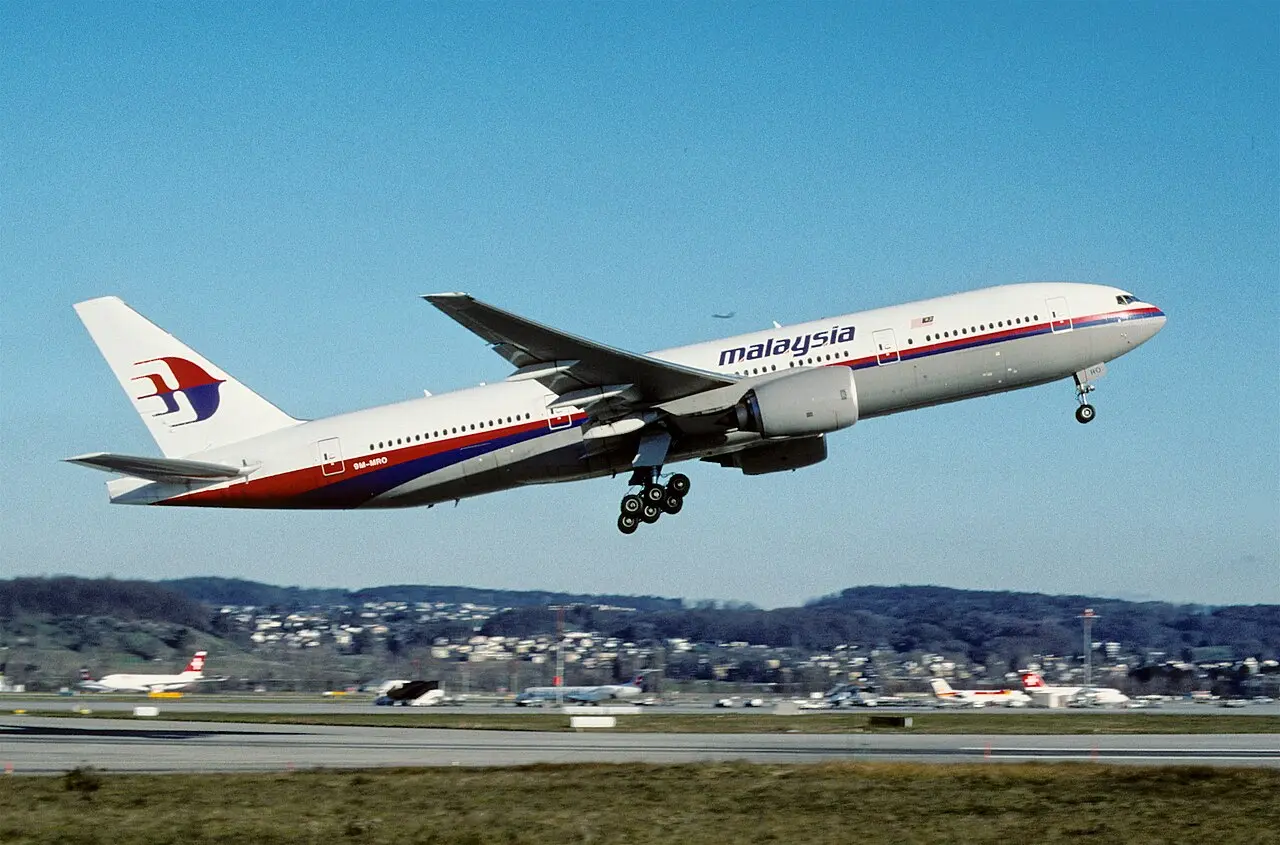 The Boeing 777 registered 9M-MRO — the aircraft that operated Flight MH370 — taking off from Zurich in 2003.