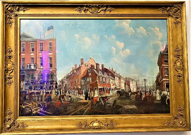 Francis Guy's 1797 painting of the Tontine Coffee House, where New York's Buttonwood brokers gathered to trade.