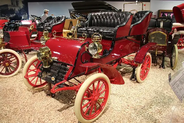A restored red 1903 Cadillac Model A Runabout, the type of car built in Cadillac's first year of production.