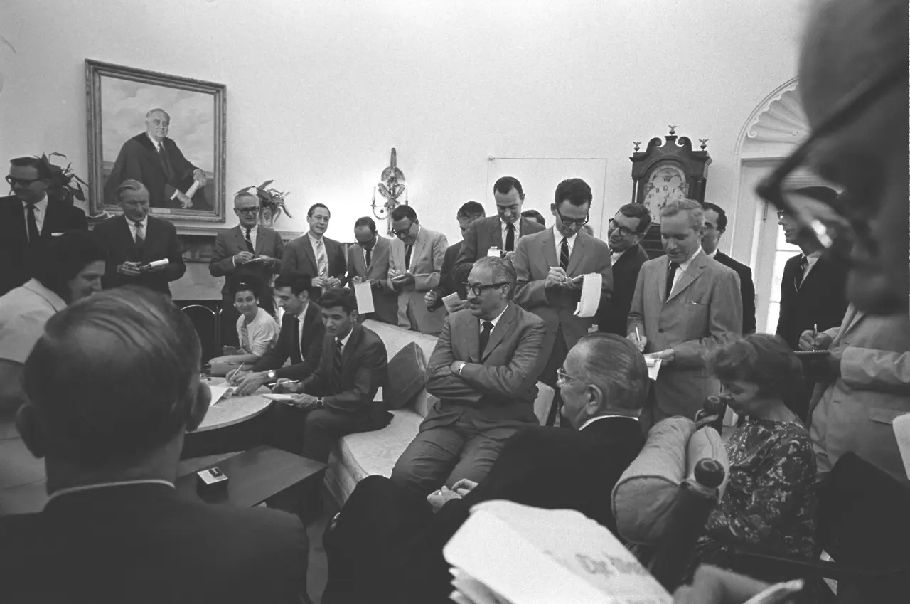 President Lyndon B. Johnson announces the nomination of Thurgood Marshall to the Supreme Court before the press, June 13, 1967.