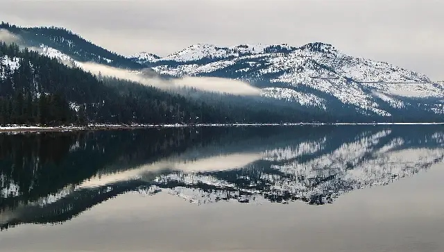 Donner Lake in the Sierra Nevada with Mount Judah rising behind the calm water