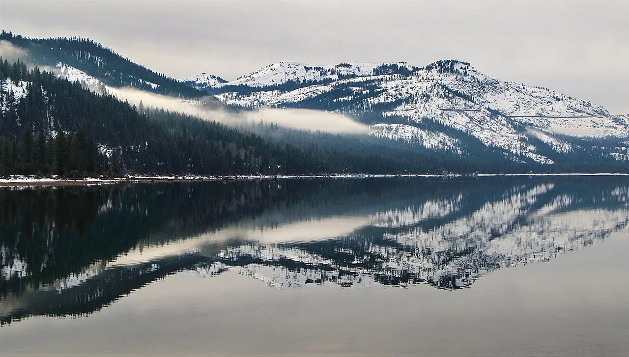 Donner Lake in the Sierra Nevada with Mount Judah rising behind the calm water