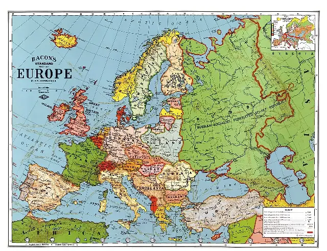 A 1923 map of Europe showing the newly formed Union of Soviet Socialist Republics