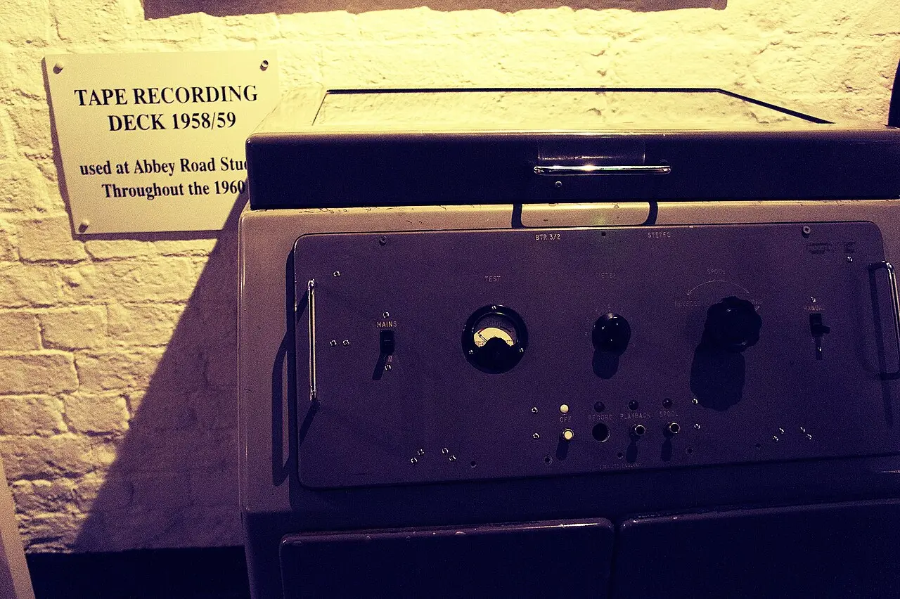EMI BTR3 tape recording deck used at Abbey Road Studios in the 1960s, on exhibit at The Beatles Story museum