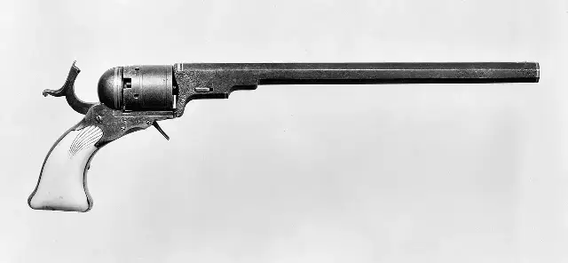 A Colt Paterson percussion revolver, the first commercial repeating firearm with a revolving cylinder