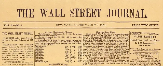 The front page of Vol. 1, No. 1 of The Wall Street Journal, dated July 8, 1889.