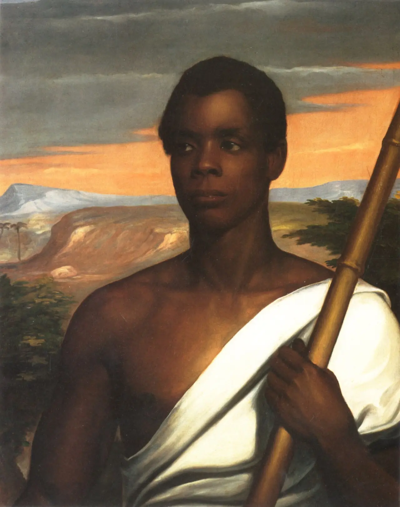 Portrait of Sengbe Pieh (Cinque) in a white toga holding a staff, painted by Nathaniel Jocelyn in 1840