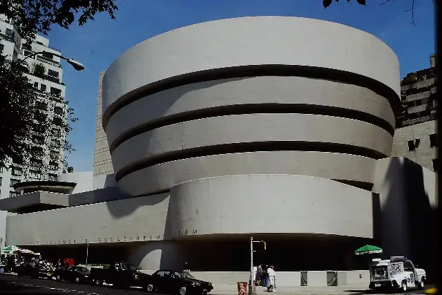The spiral concrete facade of the Solomon R. Guggenheim Museum on Fifth Avenue in New York.