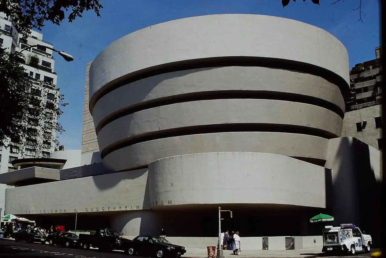 The spiral concrete facade of the Solomon R. Guggenheim Museum on Fifth Avenue in New York.