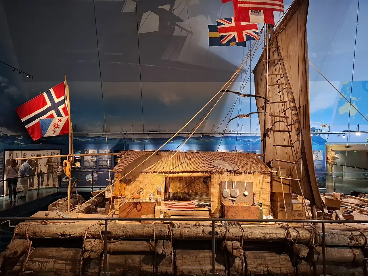 The original 1947 Kon-Tiki balsa raft on display at the Kon-Tiki Museum in Oslo, Norway.