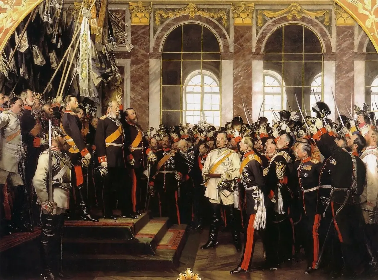 Anton von Werner's 1885 painting of the proclamation of Wilhelm I as German Emperor in the Hall of Mirrors at Versailles, January 18, 1871.