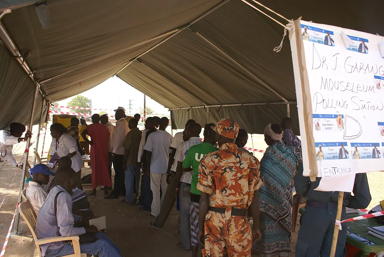 Voters queue at a polling station in Juba during South Sudan's January 2011 independence referendum