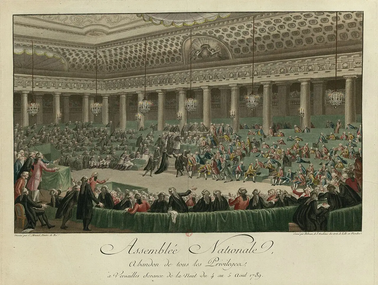 Isidore Helman's engraving after Charles Monnet depicting the National Assembly's night session of August 4–5, 1789, when feudal privileges were renounced.
