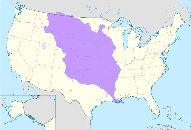Map showing the extent of French Louisiana in 1803, the territory purchased by the United States.