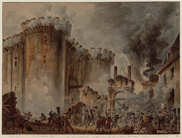 Jean-Pierre Houël's 1789 painting of the storming of the Bastille in Paris.