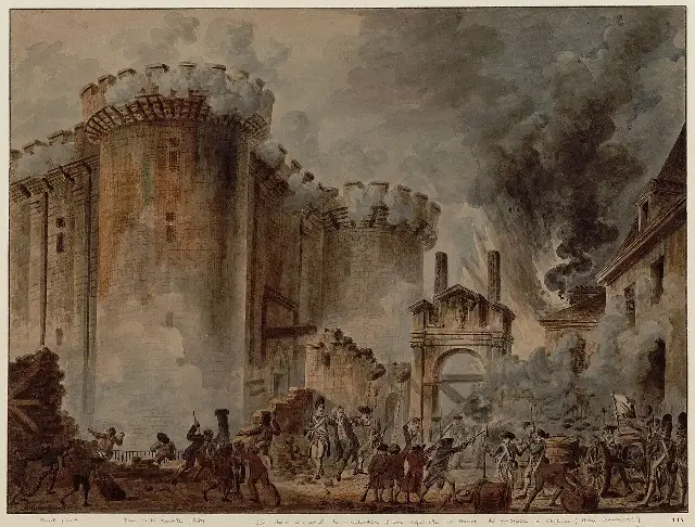 Jean-Pierre Houël's 1789 painting of the storming of the Bastille in Paris.
