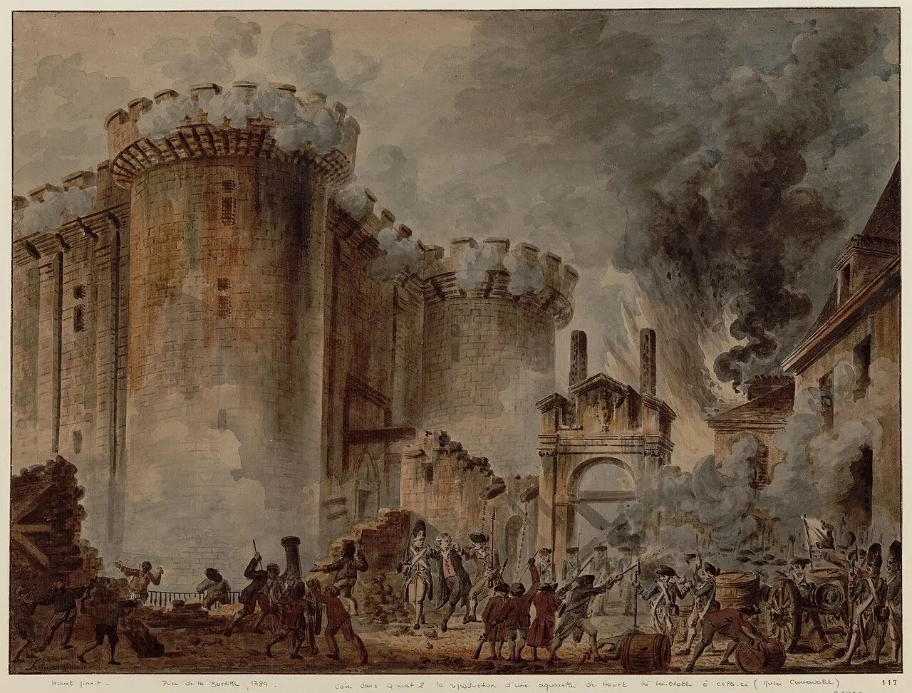 Jean-Pierre Houël's 1789 painting of the storming of the Bastille in Paris.