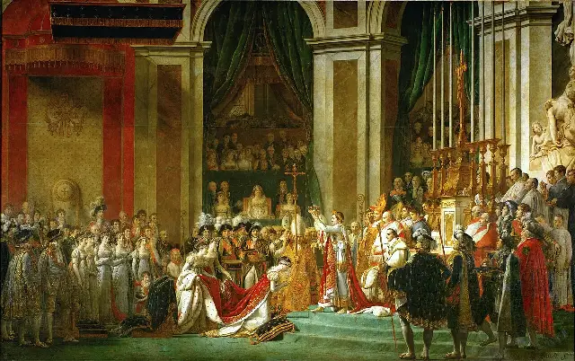 Jacques-Louis David's painting of Napoleon crowning Josephine as Empress at Notre-Dame Cathedral in Paris