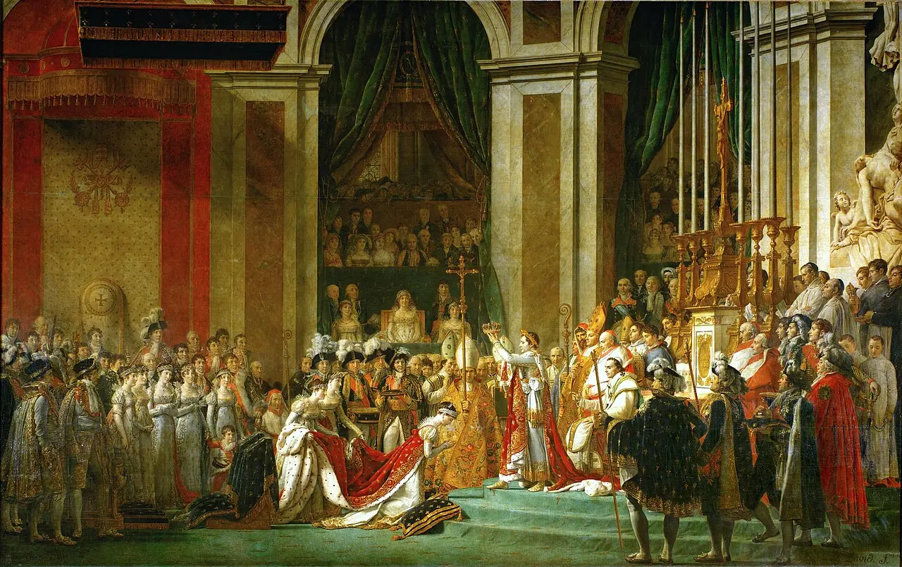 Jacques-Louis David's painting of Napoleon crowning Josephine as Empress at Notre-Dame Cathedral in Paris