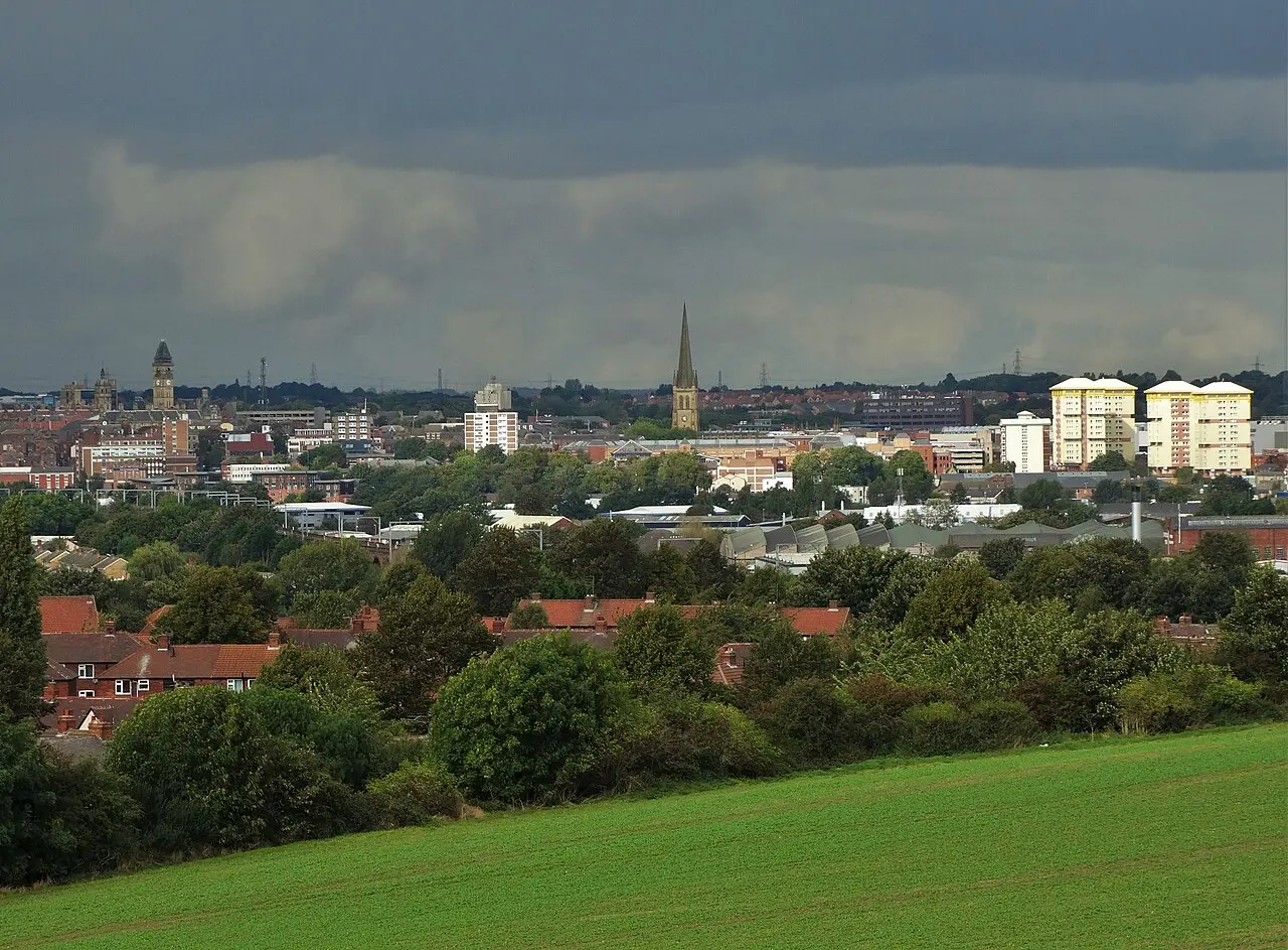 Modern-day Wakefield, Yorkshire, seen from Sandal Castle near the 1460 battlefield