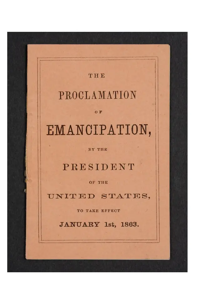 Cover of an 1862 printed pamphlet containing the text of the Emancipation Proclamation