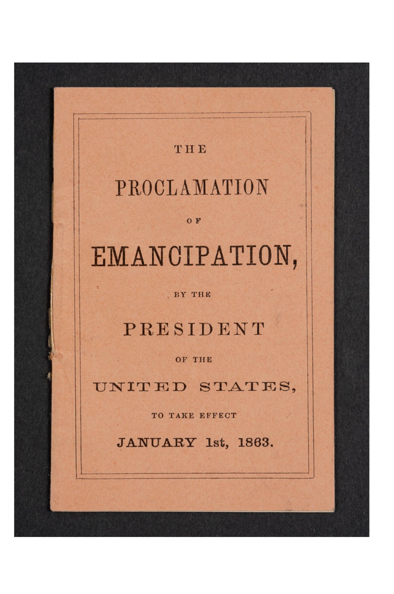 Cover of an 1862 printed pamphlet containing the text of the Emancipation Proclamation