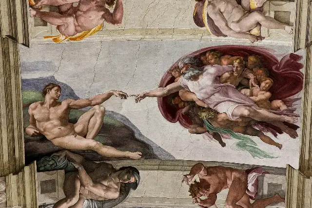 Michelangelo's fresco The Creation of Adam on the ceiling of the Sistine Chapel.