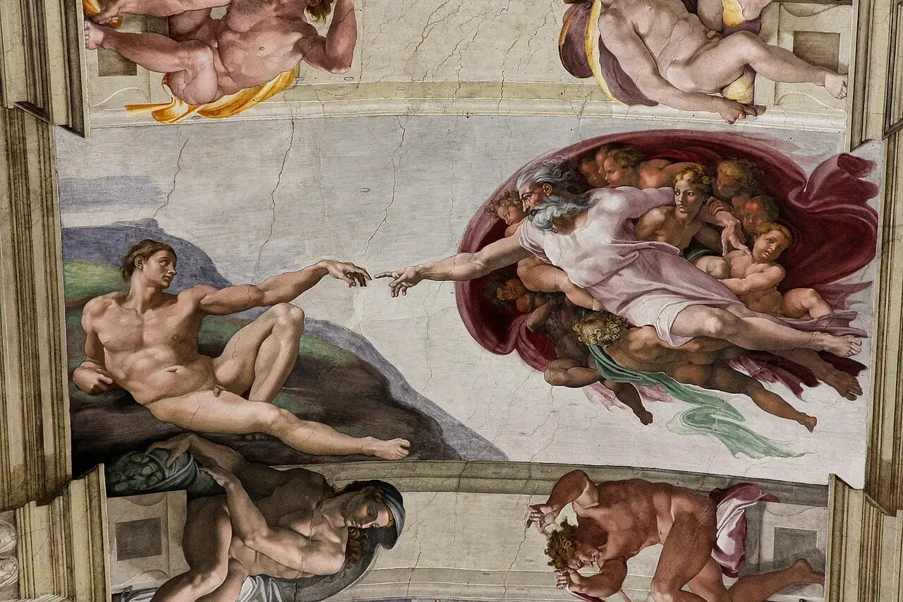 Michelangelo's fresco The Creation of Adam on the ceiling of the Sistine Chapel.