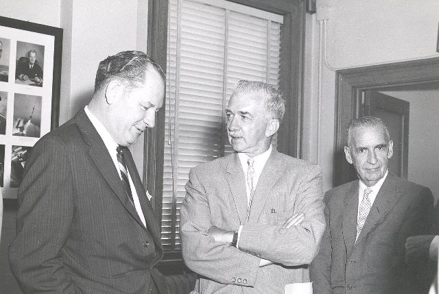 Officials at the final meeting of the National Advisory Committee for Aeronautics on August 21, 1958, weeks after the Space Act signing; NACA was absorbed into NASA that October.
