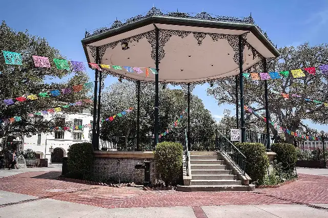 The historic bandstand in Los Angeles Plaza Park in the El Pueblo historic district, on the site of the 1781 founding.