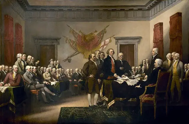 John Trumbull's 1819 painting showing the presentation of the Declaration of Independence to Congress