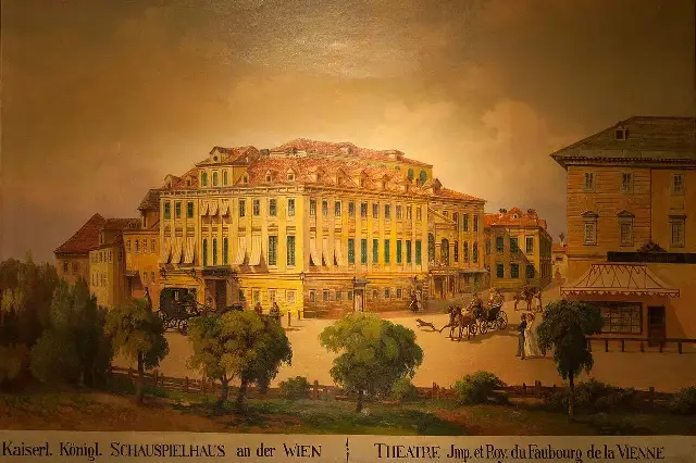 A period painting of the Theater an der Wien in Vienna, the theater where Beethoven's Fifth Symphony premiered in 1808