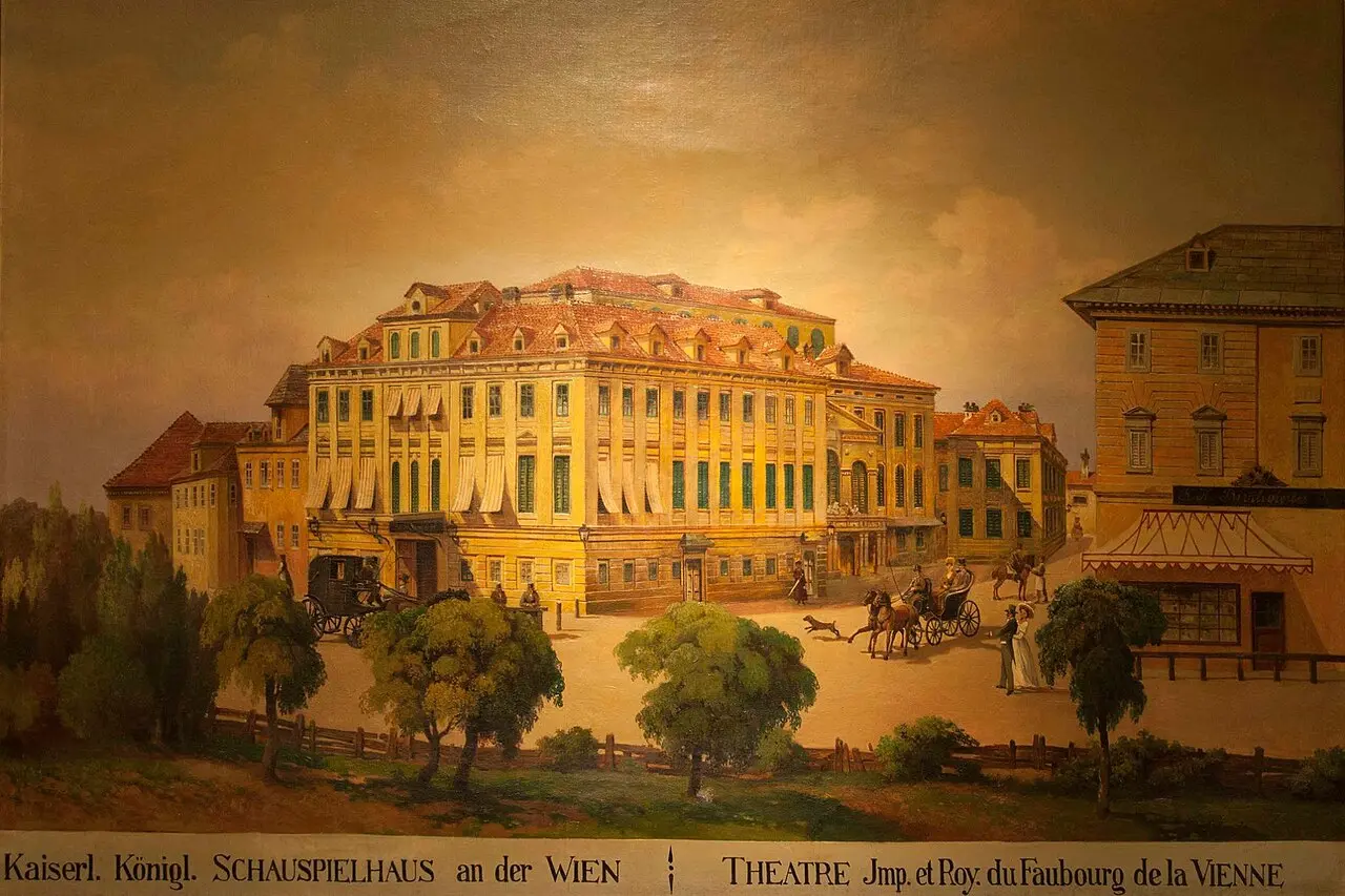 A period painting of the Theater an der Wien in Vienna, the theater where Beethoven's Fifth Symphony premiered in 1808